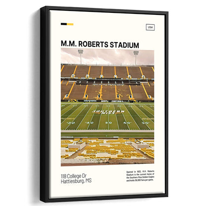 M.M. Roberts Stadium Print, Southern Miss Golden Eagles Stadium Art, Man Cave Gift, Floating Framed Canvas Print Wall Art