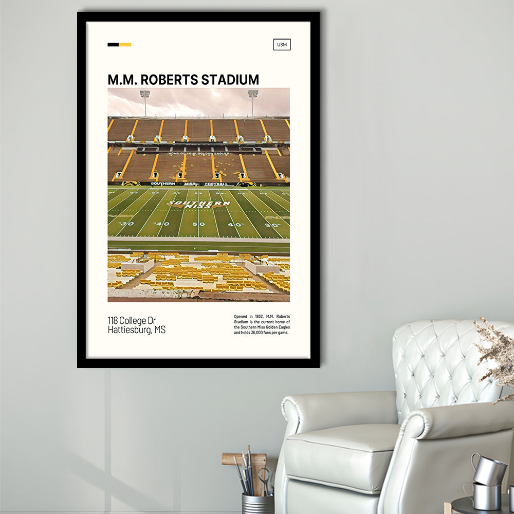 M.M. Roberts Stadium Print, Southern Miss Golden Eagles Stadium Art, Gifts for him, Sport Art, Framed Art Print Wall Decor