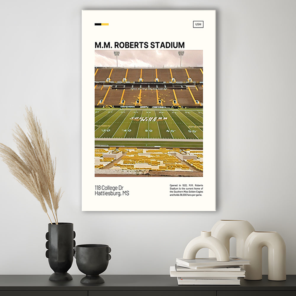 M.M. Roberts Stadium Print, Southern Miss Golden Eagles Stadium Canvas Art, Fan Gifts, Sport Art, Canvas Print Wall Art