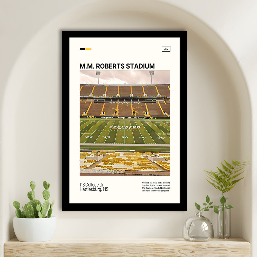 M.M. Roberts Stadium Print, Southern Miss Golden Eagles Stadium Art, Gifts for him, Sport Art, Framed Art Print Wall Decor