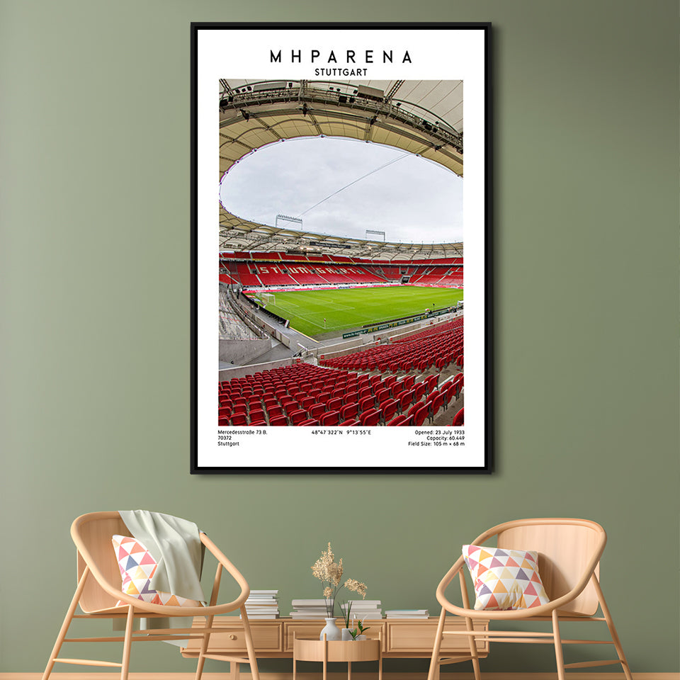 Mhparena Stadium Football, Vfb Stuttgart Stadium Wall Art Print, Bundesliga Decor, Framed Canvas Prints Wall Art
