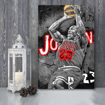 MJ Last Shot Basketball, Neon Sign Effect, Canvas Print, Luxury Wall Art Decor, Modern Art
