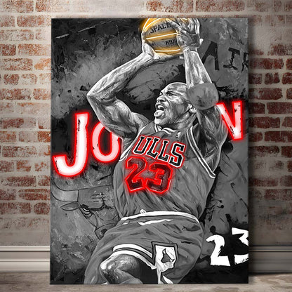 MJ Last Shot Basketball, Neon Sign Effect, Canvas Print, Luxury Wall Art Decor, Modern Art