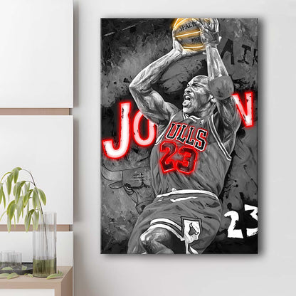MJ Last Shot Basketball, Neon Sign Effect, Canvas Print, Luxury Wall Art Decor, Modern Art