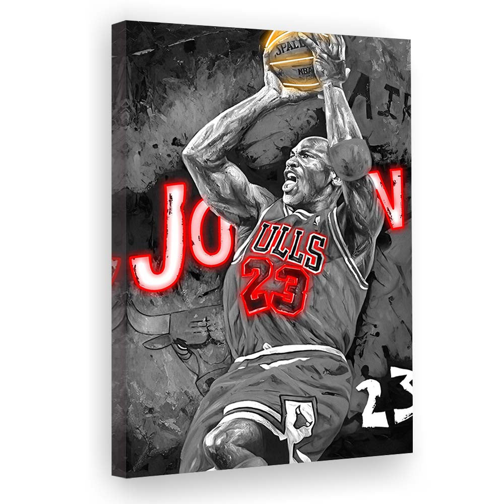 MJ Last Shot Basketball, Neon Sign Effect, Canvas Print, Luxury Wall Art Decor, Modern Art