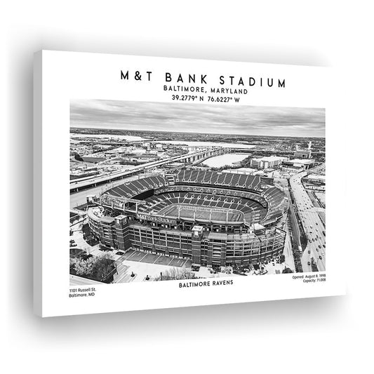M&T Bank Stadium Black And White, Baltimore Ravens Football Stadium Wall Art Print, Canvas Print Wall Art, Man Cave Gift