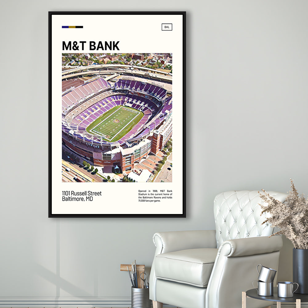M&T Bank Stadium Print, Baltimore Ravens Stadium Canvas Art, Man Cave Gift, Floating Framed Canvas Print Wall Art