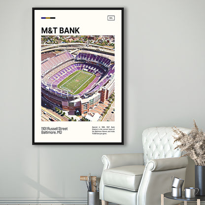 M&T Bank Stadium Print, Baltimore Ravens Stadium Canvas Art, Man Cave Gift, Floating Framed Canvas Print Wall Art