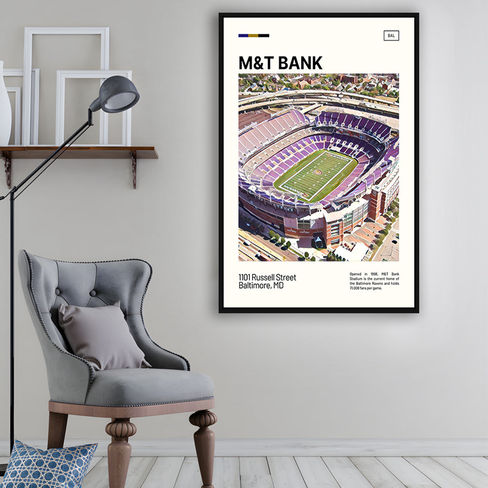 M&T Bank Stadium Print, Baltimore Ravens Stadium Canvas Art, Man Cave Gift, Floating Framed Canvas Print Wall Art