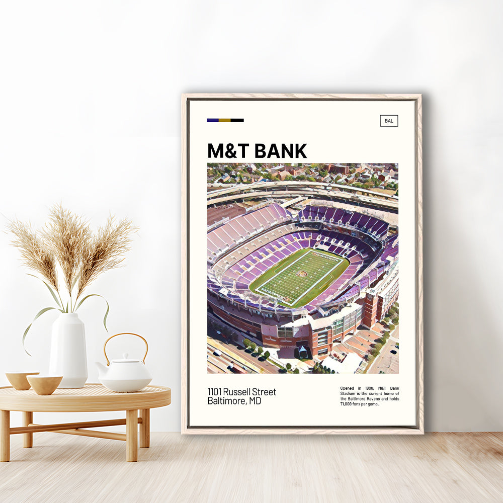 M&T Bank Stadium Print, Baltimore Ravens Stadium Canvas Art, Man Cave Gift, Floating Framed Canvas Print Wall Art