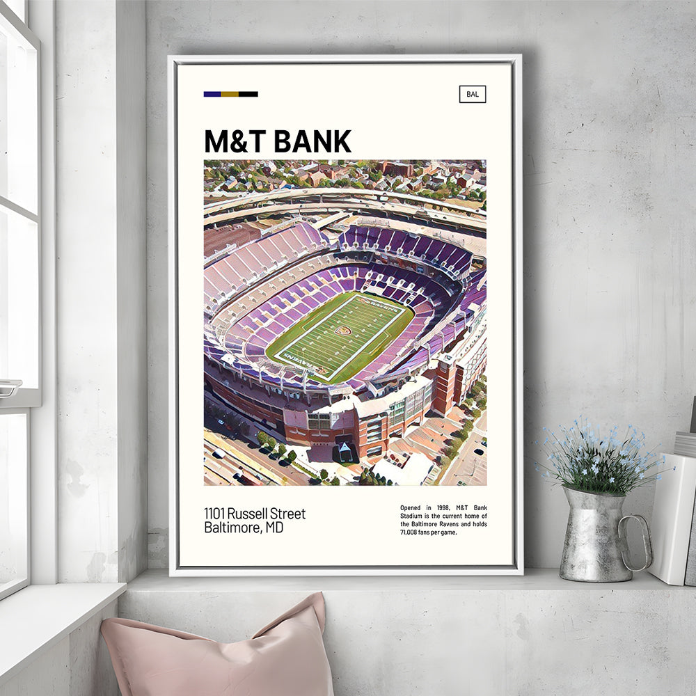 M&T Bank Stadium Print, Baltimore Ravens Stadium Canvas Art, Man Cave Gift, Floating Framed Canvas Print Wall Art