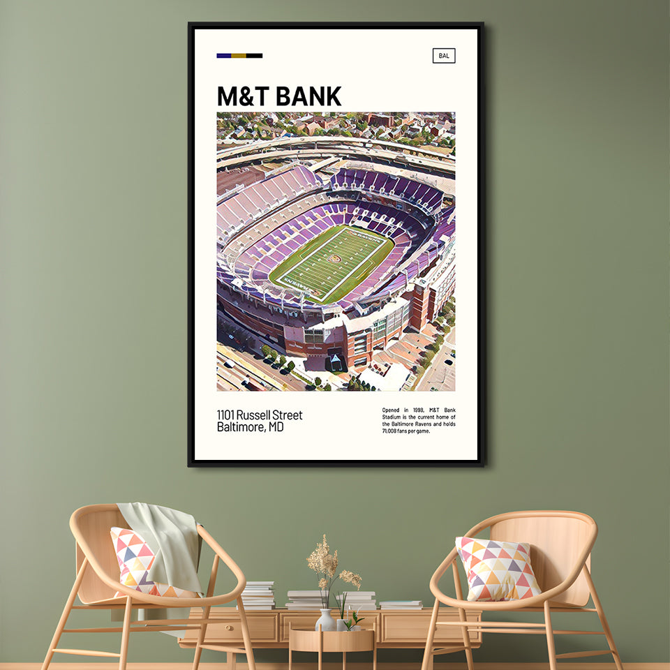 M&T Bank Stadium Print, Baltimore Ravens Stadium Canvas Art, Man Cave Gift, Floating Framed Canvas Print Wall Art