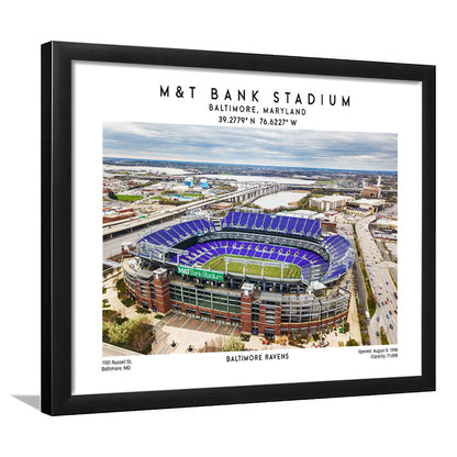 M&T Bank Stadium, Baltimore Ravens Football Stadium Wall Art Print, Framed Art Print Wall Decor