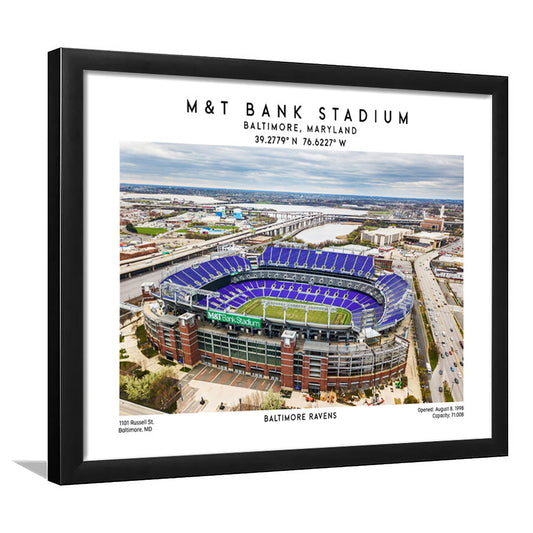 M&T Bank Stadium, Baltimore Ravens Football Stadium Wall Art Print, Framed Art Print Wall Decor