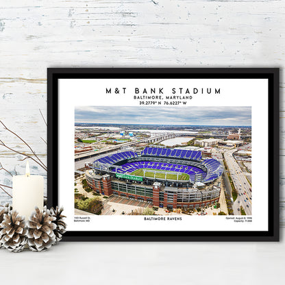 M&T Bank Stadium, Baltimore Ravens Football Stadium Wall Art Print, Framed Canvas Print Wall Art
