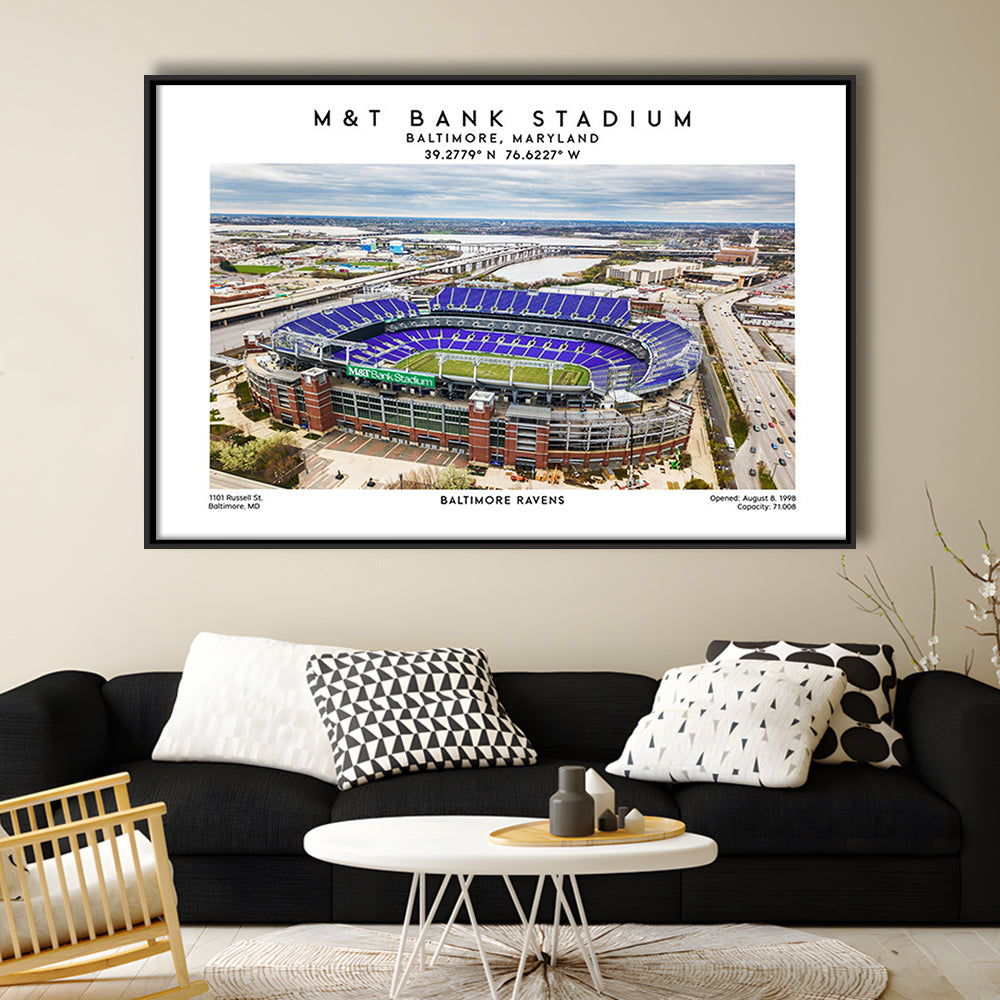 M&T Bank Stadium, Baltimore Ravens Football Stadium Wall Art Print, Framed Canvas Print Wall Art