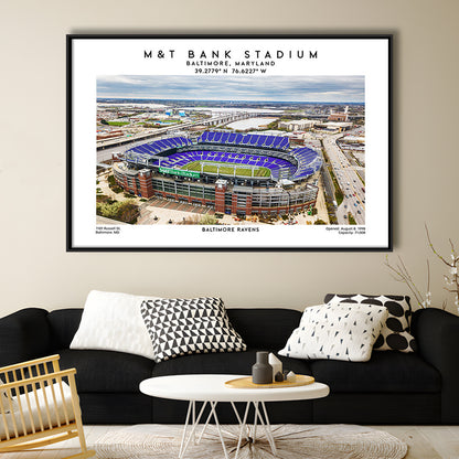 M&T Bank Stadium, Baltimore Ravens Football Stadium Wall Art Print, Framed Canvas Print Wall Art