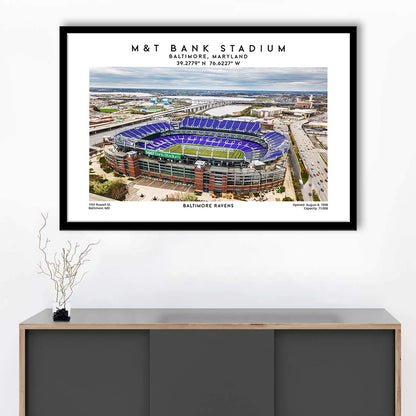 M&T Bank Stadium, Baltimore Ravens Football Stadium Wall Art Print, Framed Art Print Wall Decor