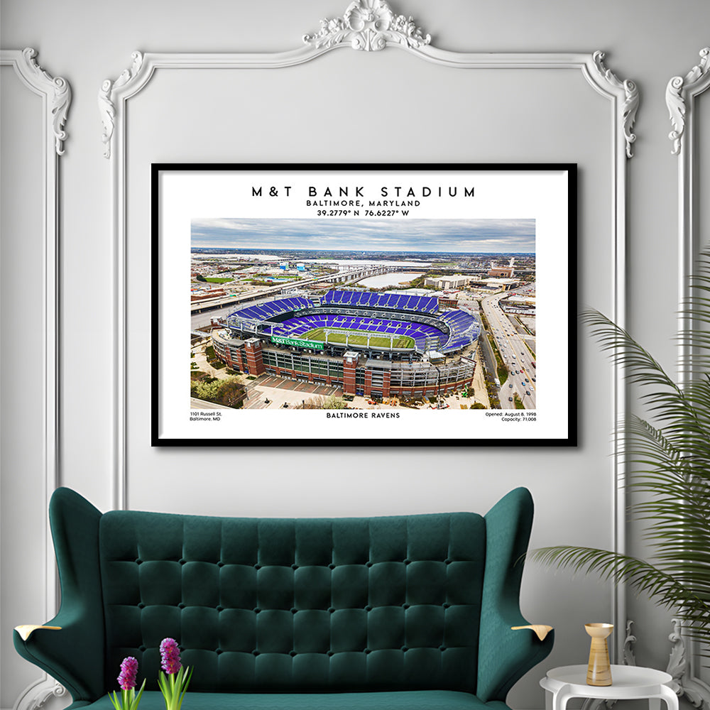 M&T Bank Stadium, Baltimore Ravens Football Stadium Wall Art Print, Framed Art Print Wall Decor