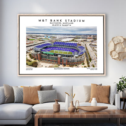 M&T Bank Stadium, Baltimore Ravens Football Stadium Wall Art Print, Framed Canvas Print Wall Art