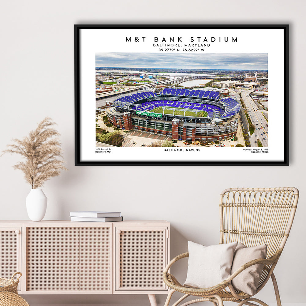 M&T Bank Stadium, Baltimore Ravens Football Stadium Wall Art Print, Framed Canvas Print Wall Art