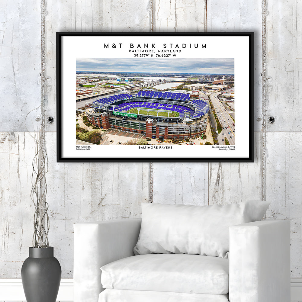M&T Bank Stadium, Baltimore Ravens Football Stadium Wall Art Print, Framed Canvas Print Wall Art