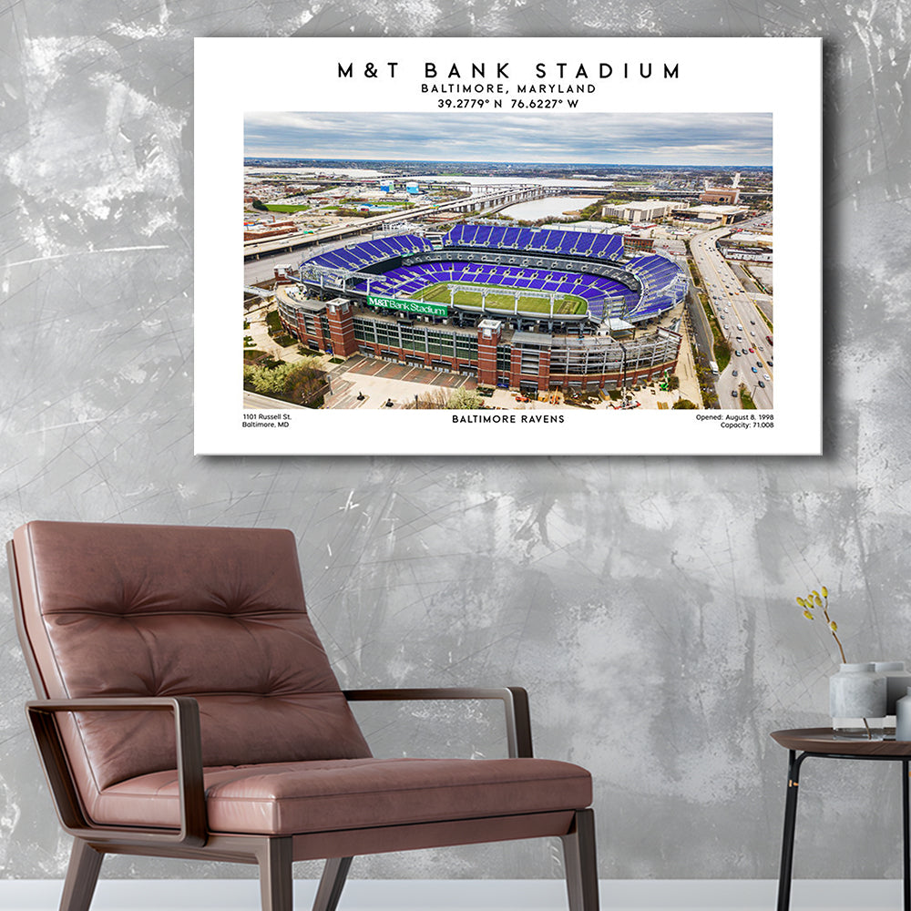 M&T Bank Stadium, Baltimore Ravens Football Stadium Wall Art Print, Canvas Print Wall Art, Man Cave Gift