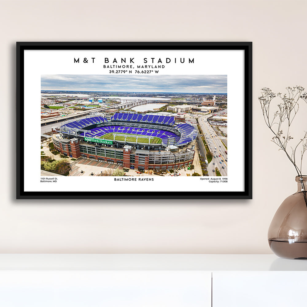 M&T Bank Stadium, Baltimore Ravens Football Stadium Wall Art Print, Framed Canvas Print Wall Art