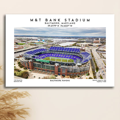 M&T Bank Stadium, Baltimore Ravens Football Stadium Wall Art Print, Canvas Print Wall Art, Man Cave Gift