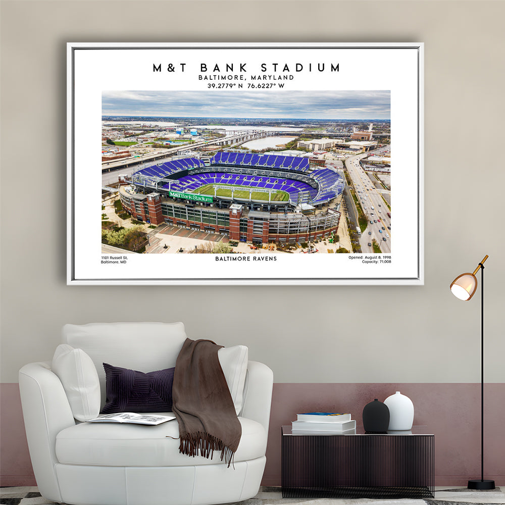M&T Bank Stadium, Baltimore Ravens Football Stadium Wall Art Print, Framed Canvas Print Wall Art