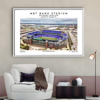 M&T Bank Stadium, Baltimore Ravens Football Stadium Wall Art Print, Framed Canvas Print Wall Art