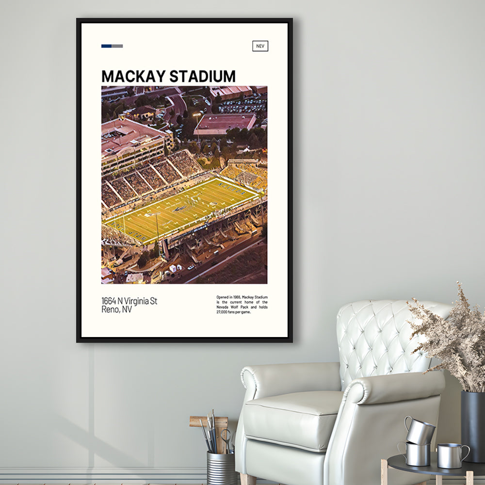 Mackay Stadium Print, Nevada Wolf Pack Stadium Canvas Art, Man Cave Gift, Floating Framed Canvas Print Wall Art