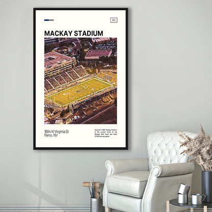 Mackay Stadium Print, Nevada Wolf Pack Stadium Canvas Art, Man Cave Gift, Floating Framed Canvas Print Wall Art
