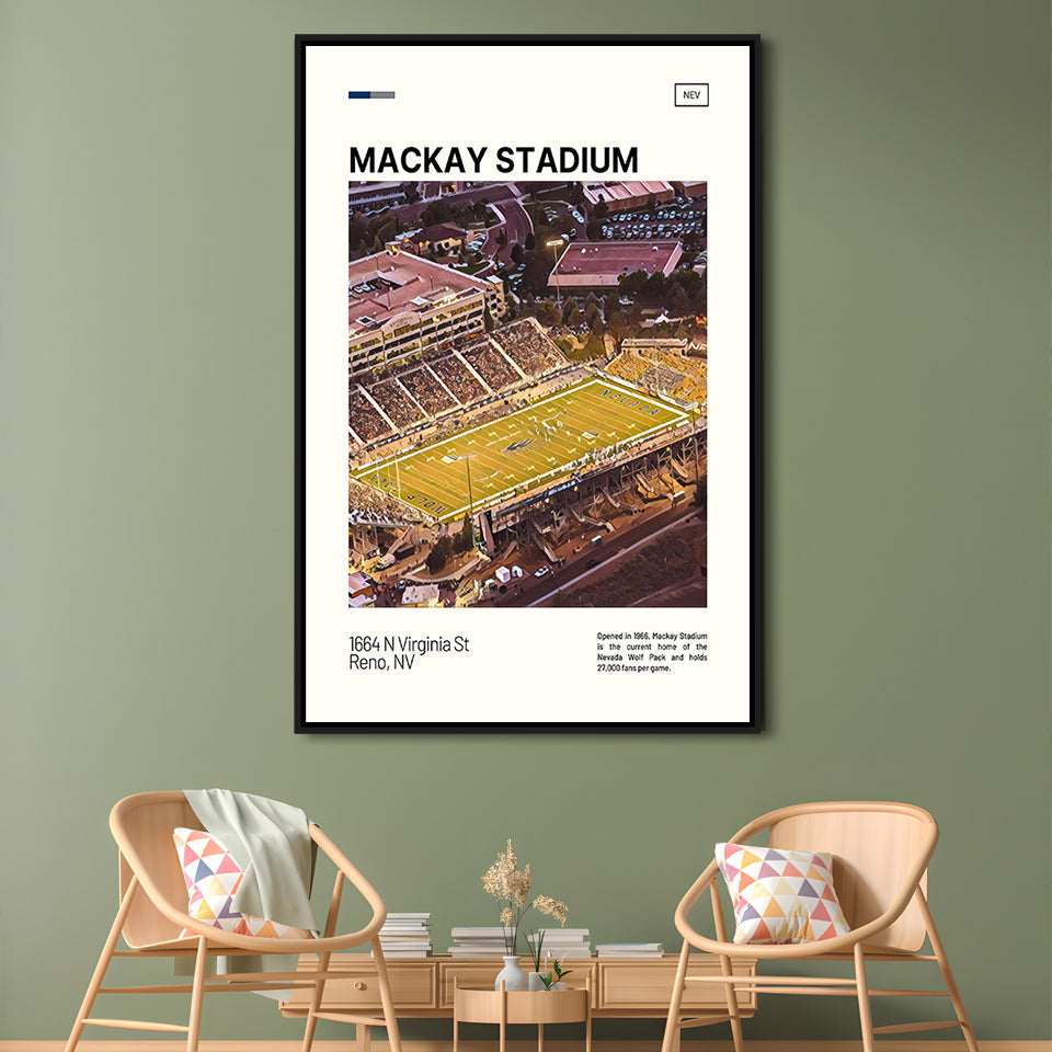 Mackay Stadium Print, Nevada Wolf Pack Stadium Canvas Art, Man Cave Gift, Floating Framed Canvas Print Wall Art