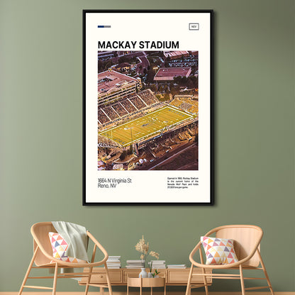 Mackay Stadium Print, Nevada Wolf Pack Stadium Canvas Art, Man Cave Gift, Floating Framed Canvas Print Wall Art