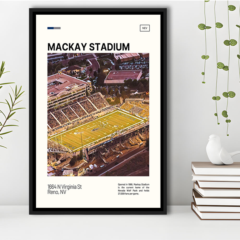 Mackay Stadium Print, Nevada Wolf Pack Stadium Canvas Art, Man Cave Gift, Floating Framed Canvas Print Wall Art