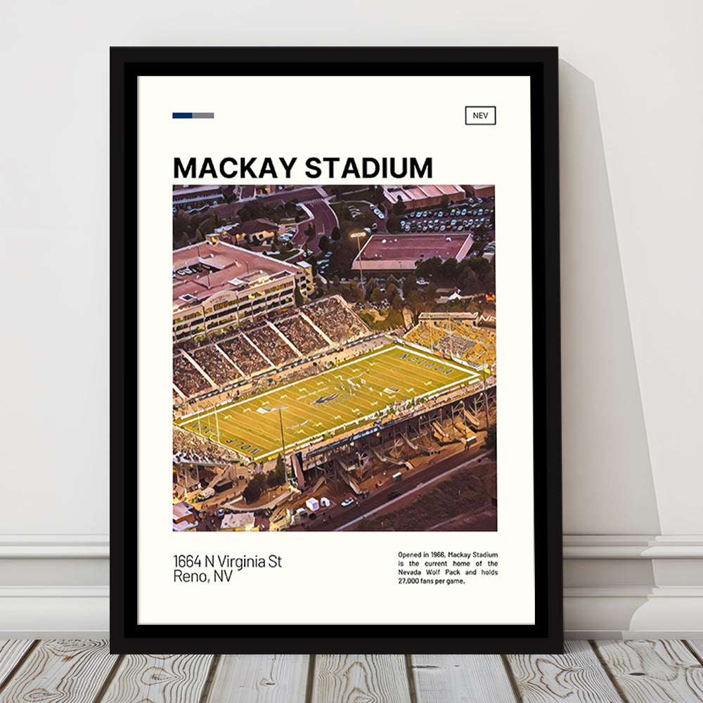 Mackay Stadium Print, Nevada Wolf Pack Stadium Canvas Art, Man Cave Gift, Floating Framed Canvas Print Wall Art