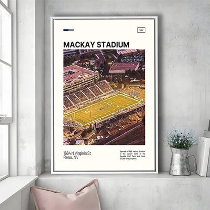Mackay Stadium Print, Nevada Wolf Pack Stadium Canvas Art, Man Cave Gift, Floating Framed Canvas Print Wall Art
