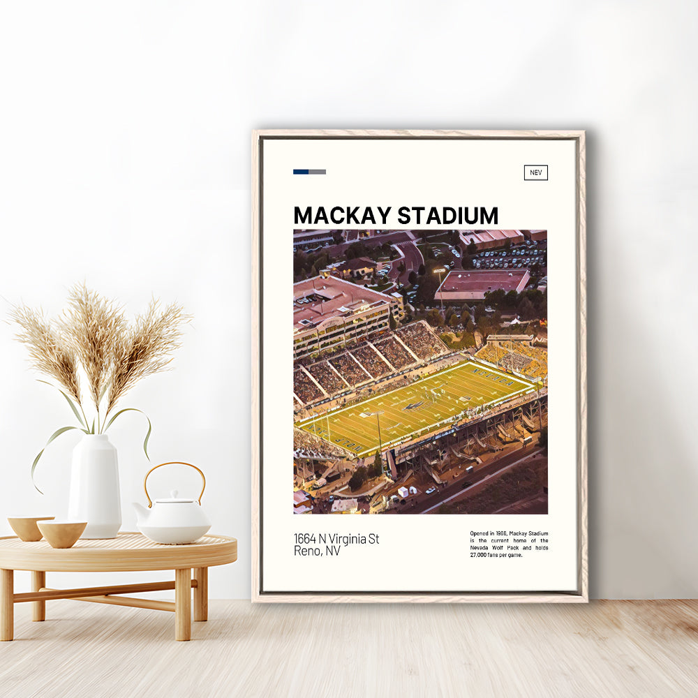 Mackay Stadium Print, Nevada Wolf Pack Stadium Canvas Art, Man Cave Gift, Floating Framed Canvas Print Wall Art