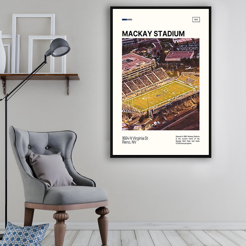 Mackay Stadium Print, Nevada Wolf Pack Stadium Canvas Art, Man Cave Gift, Floating Framed Canvas Print Wall Art