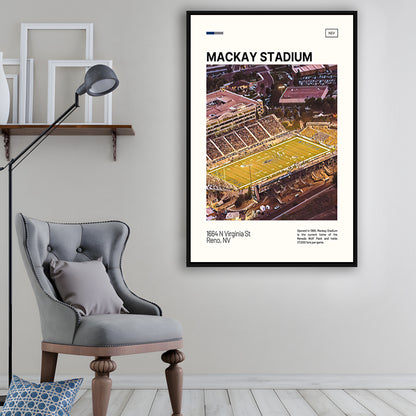 Mackay Stadium Print, Nevada Wolf Pack Stadium Canvas Art, Man Cave Gift, Floating Framed Canvas Print Wall Art