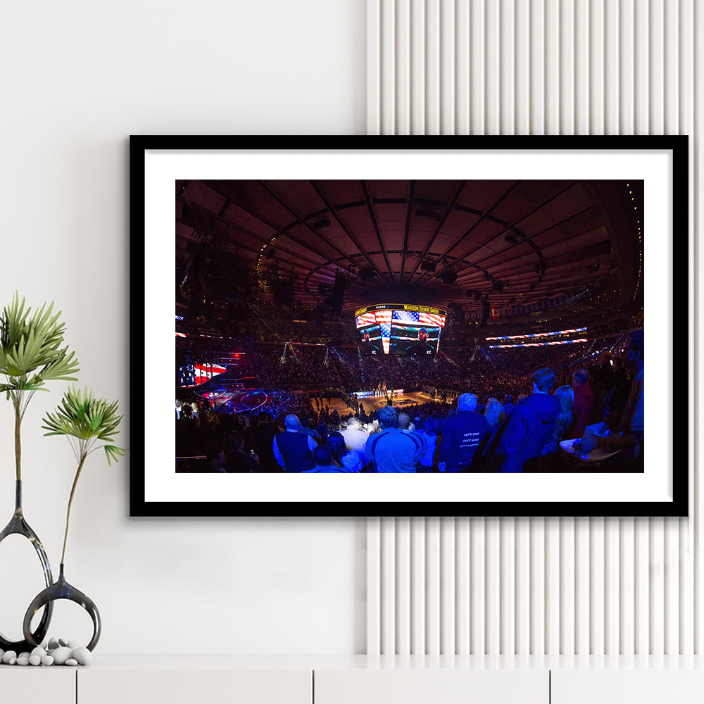 Madison Square Basketball Arena, Stadium Canvas, Sport Art, Gift for him, White Border Framed Art Print Wall Decor