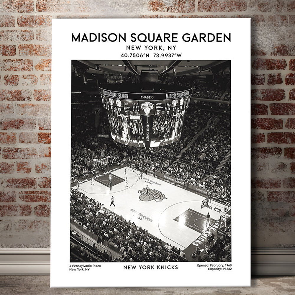 Madison Square Garden Stadium Black And White, New York Basketball Stadium Wall Art, Canvas Prints Wall Art, Man Cave Decor