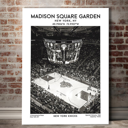 Madison Square Garden Stadium Black And White, New York Basketball Stadium Wall Art, Canvas Prints Wall Art, Man Cave Decor