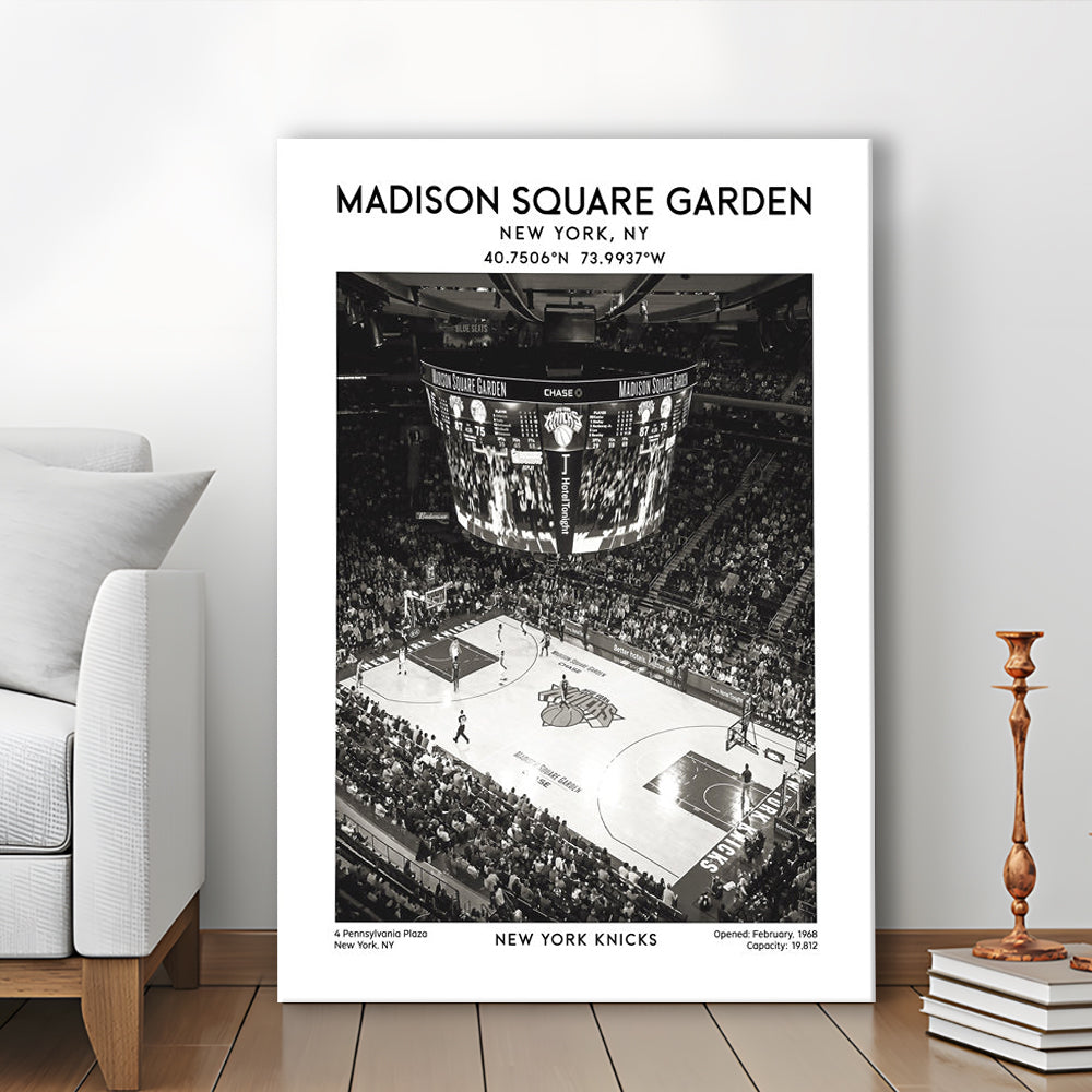 Madison Square Garden Stadium Black And White, New York Basketball Stadium Wall Art, Canvas Prints Wall Art, Man Cave Decor