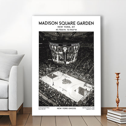 Madison Square Garden Stadium Black And White, New York Basketball Stadium Wall Art, Canvas Prints Wall Art, Man Cave Decor