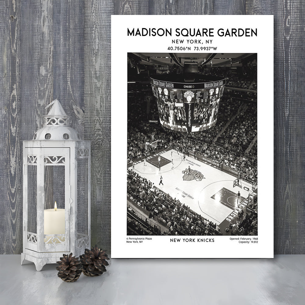 Madison Square Garden Stadium Black And White, New York Basketball Stadium Wall Art, Canvas Prints Wall Art, Man Cave Decor