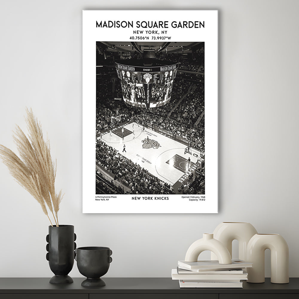 Madison Square Garden Stadium Black And White, New York Basketball Stadium Wall Art, Canvas Prints Wall Art, Man Cave Decor
