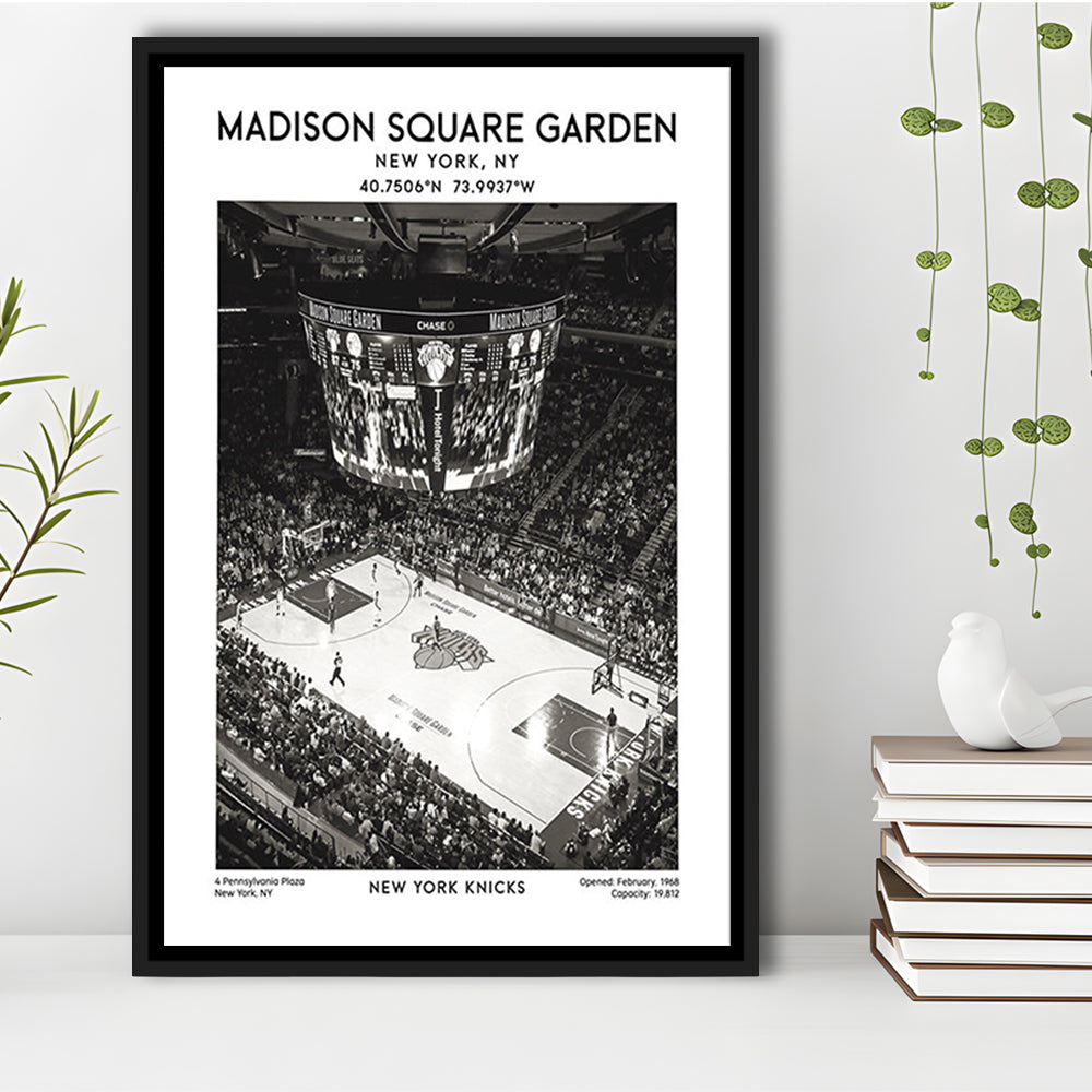 Madison Square Garden Stadium Black And White, New York Basketball Stadium Wall Art, Framed Canvas Prints Wall Art