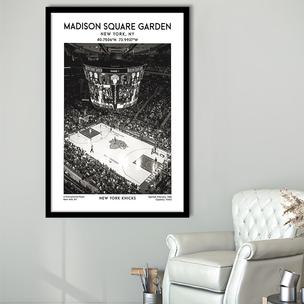 Madison Square Garden Stadium Black And White, New York Basketball Stadium Wall Art, Framed Art Prints Wall Decor